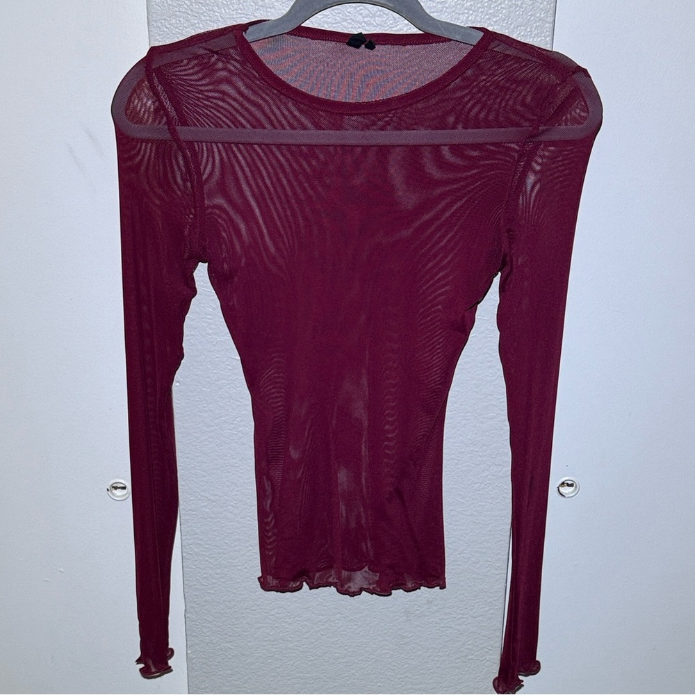 Urban Outfitters Burgundy Sheer Bodysuit